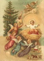 nostalgische Präge - Postkarte - Jesus umgeben von