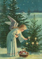 nostalgische Präge - Postkarte - Engel zündet Kerz nostalgische Präge - Postkarte - Engel zündet Kerz