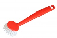 Spülbürste rot aus Kunststoff rund,mit Schabekante Spülbürste rot aus Kunststoff rund,mit Schabekante