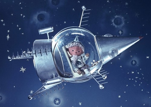 Postkarte Kindermotive Sandmann in Raumkapsel