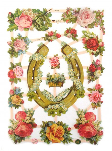 Glanzbilder, Hufeisen und Rosen ohne Glitter