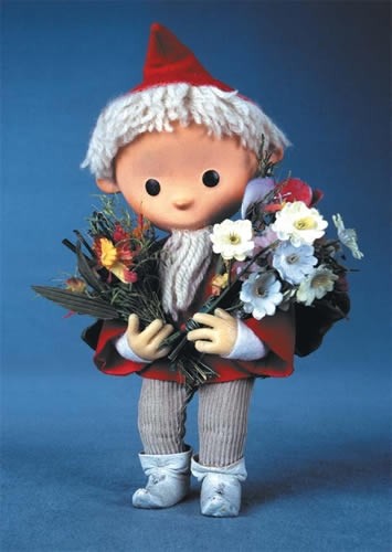 Postkarte Kindermotive Sandmann mit Blumen