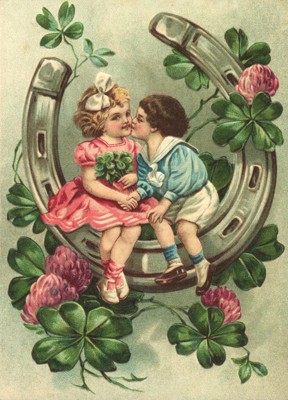 nostalgische Präge - Postkarte - verliebtes Mädche