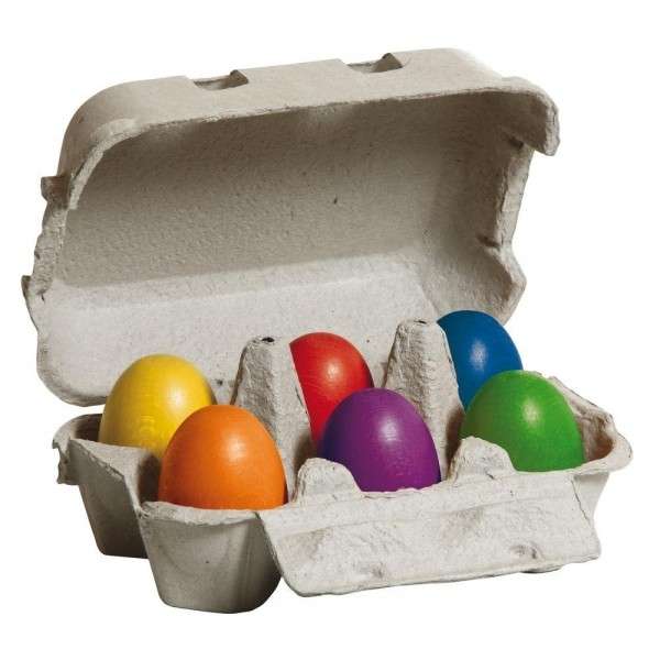 Erzi 17015 Eier Zum Schneiden Aus Holz Im Karton – 6 Stück, Bunt, Durchmesser 3,7 Cm, Kaufladen-Spielzeug Für Kinder, Made In Germany