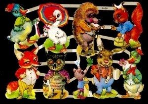 Glanzbilder Fabeltiere 50er Jahre mit Glitter