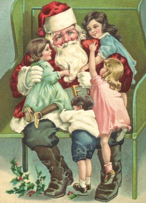 nostalgische Präge - Postkarte - Weihnachtsmann im