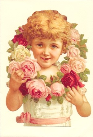Aufstellschmuckkarte Junge mit Blumenkranz