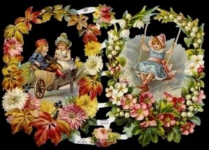 Glanzbilder, 2 Kinder im Blumenkranz, ohne Glitter