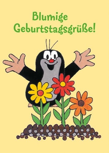 Postkarte Kindermotive Maulwurf blumige Geb. grüße