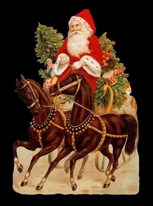 Aufstellschmuckkarte Weihnachtsmann mit 2 Pferden