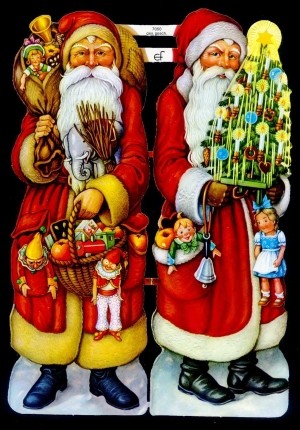 Glanzbilder 2 Weihnachtmänner groß 50er Jahre
