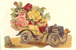 Aufstellschmuckkarte Automobil mit Blumen