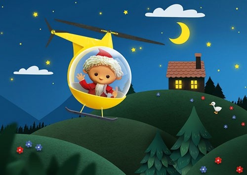 Postkarte Kindermotiv Sandmann Hubschrauber