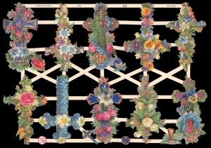 Glanzbilder, Kirchen Kreuze+Blumen,ohne Glitter