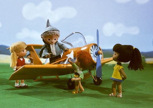 Postkarte Kindermotiv Sandmann Flugzeug