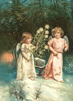 nostalgische Präge - Postkarte - 2 Engel im Wald m nostalgische Präge - Postkarte - 2 Engel im Wald m