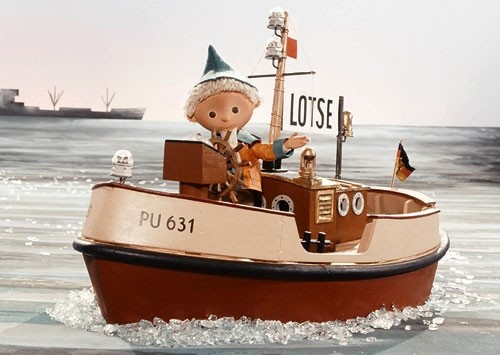 Postkarte Kindermotiv Sandmann Lotsenboot