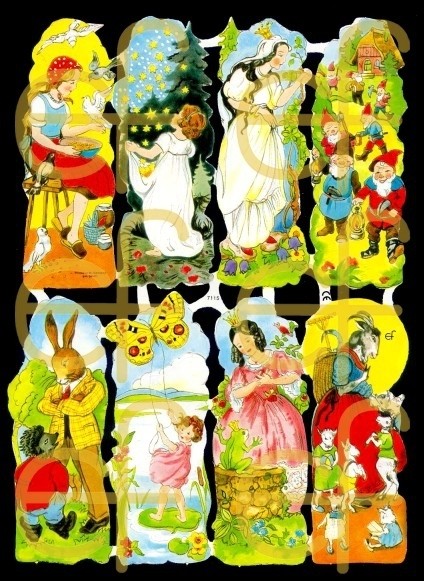 Glanzbilder Märchen Mix IV, 50er Jahre mit Glitter