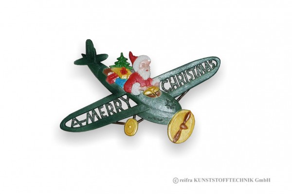 Fensterbild Weihnachtsmann im Flieger Glitzer