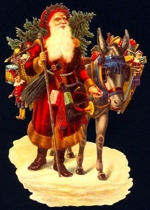 Aufstellschmuckkarte Weihnachtsmann mit Esel