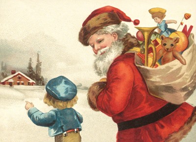 nostalgische Präge - Postkarte - Weihnachtsmann mi