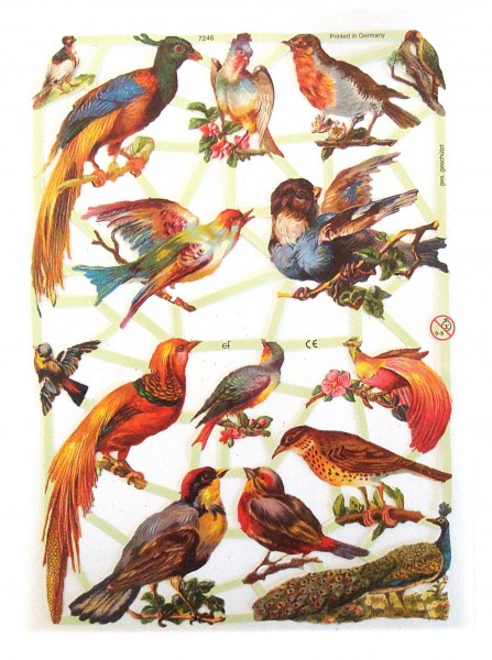 Glanzbilder, Vögel mit Glitter