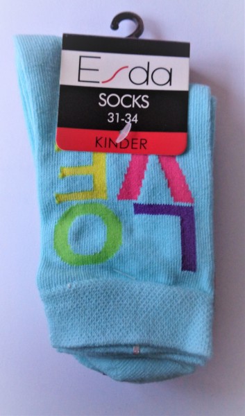 Esda Kinder Socke Love türkis grau 2er Pack 31/34