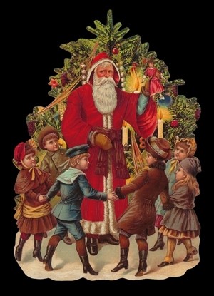 Aufstellschmuckkarte Weihnachtsmann, Kinder , Baum