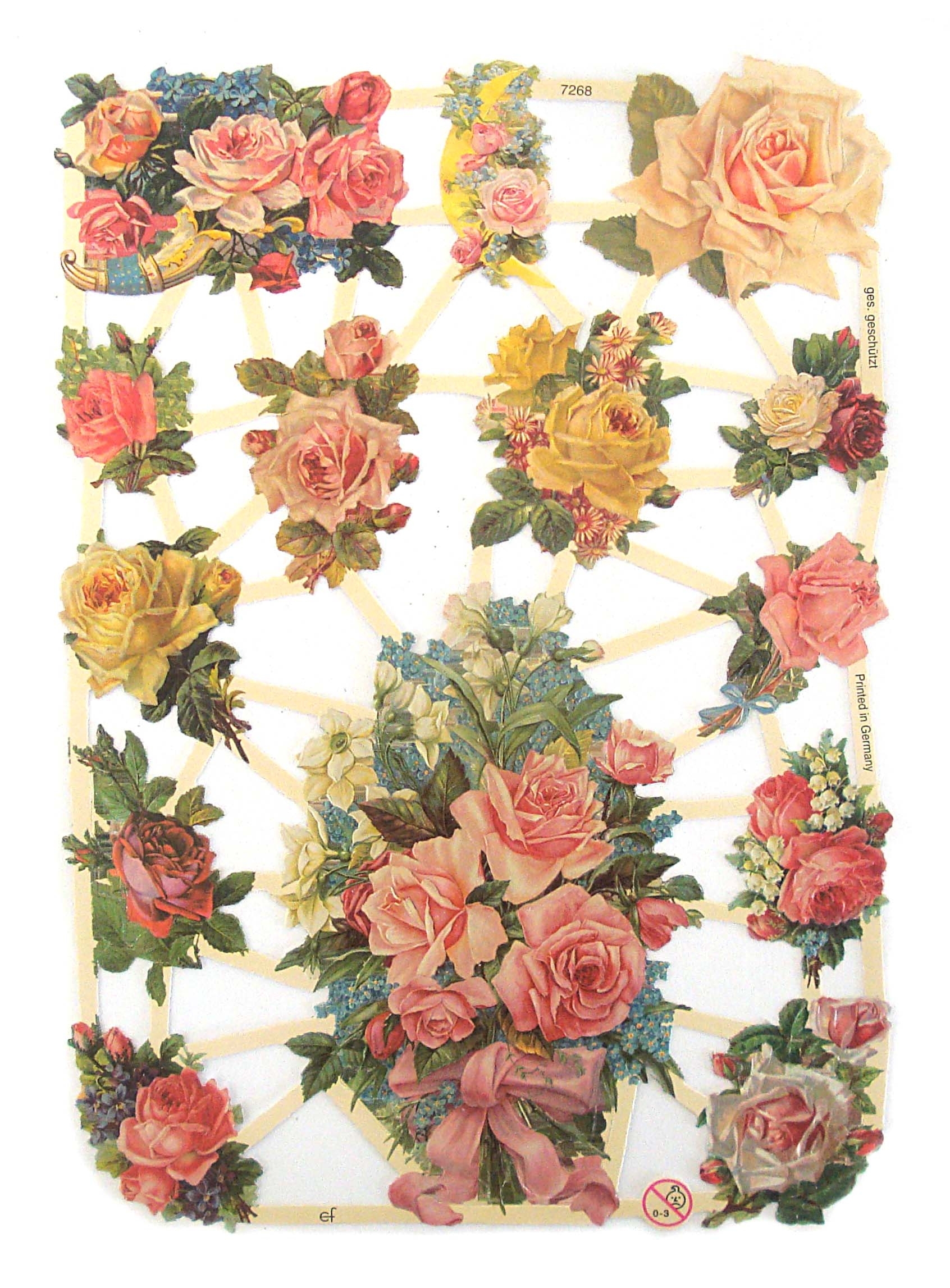 1x Poesiebilder Oblaten Rosen Nostalgie 344 roses rosa Glanzbilder Blumen 