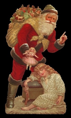 Aufstellschmuckkarte Weihnachtsmann Kind+Puppe