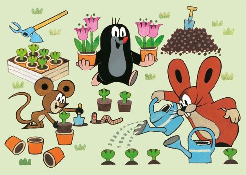 Postkarte Kindermotive Maulwurf mit Maus und Hase